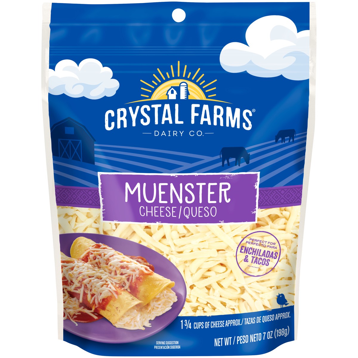 slide 5 of 5, Crystal Farms Shredded Muenster Cheese 7 Oz. Zip Pak, 1 ct