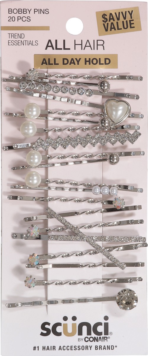 slide 13 of 13, Scunci Silver Sanny Bobby Pins, 20 ct