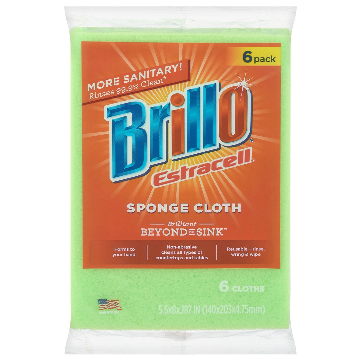 slide 1 of 9, Brillo Estracell Spong Cloth, 6 ct