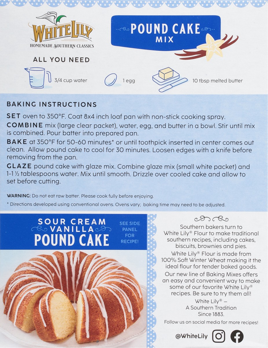 slide 3 of 9, White Lily Pound Cake Mix, 16.2 OZ Box, 16.2 oz