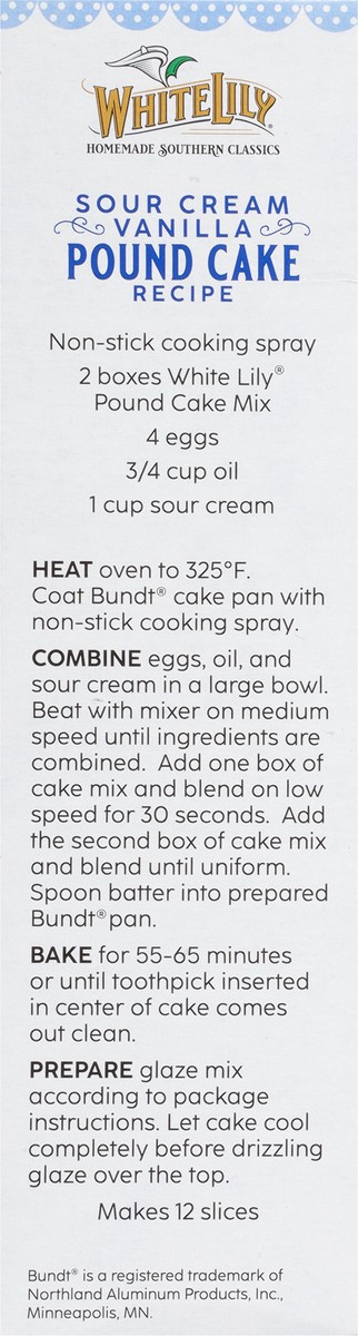 slide 4 of 9, White Lily Pound Cake Mix, 16.2 OZ Box, 16.2 oz