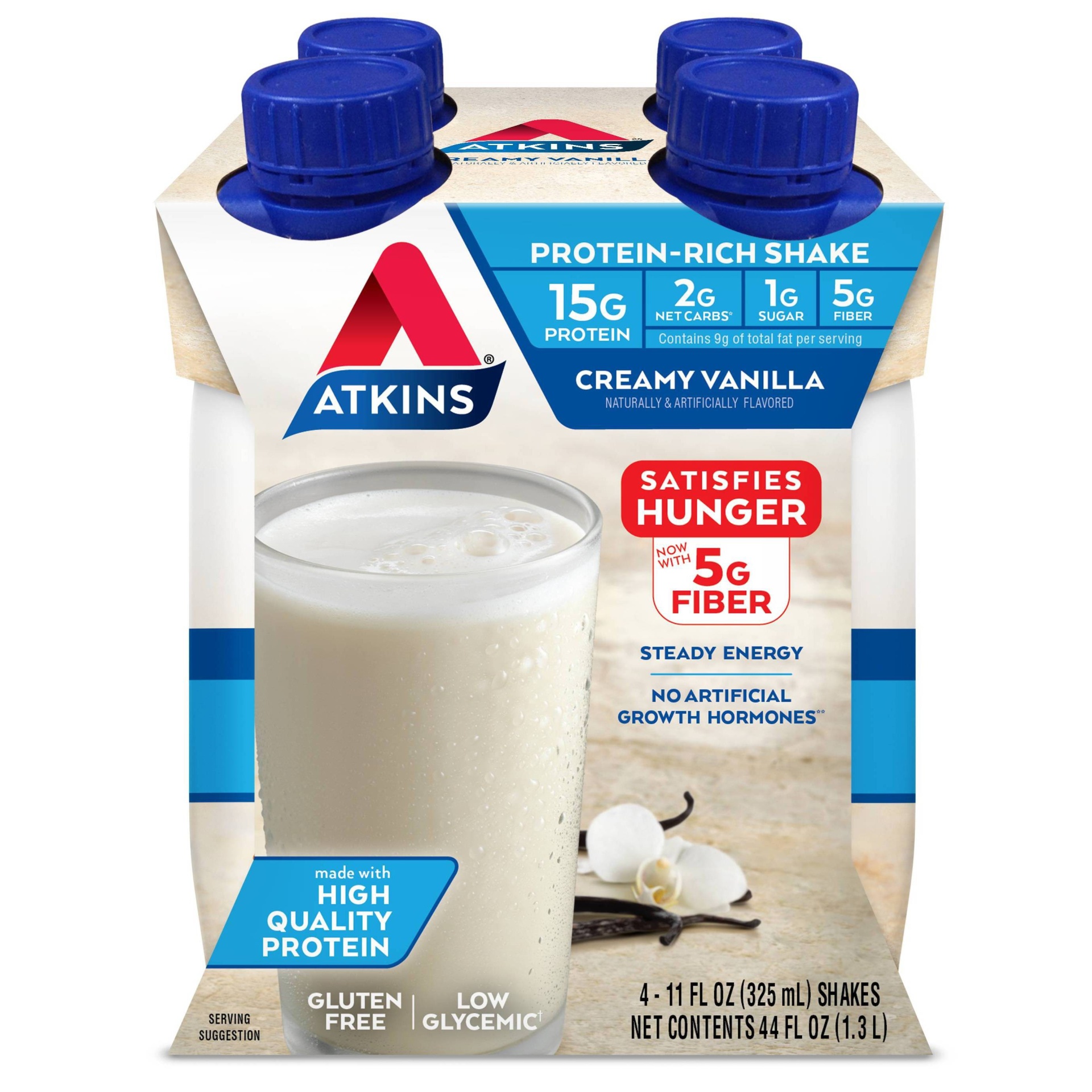 slide 1 of 8, Atkins French Vanilla Nutritional Shake, 4 ct; 11 fl oz