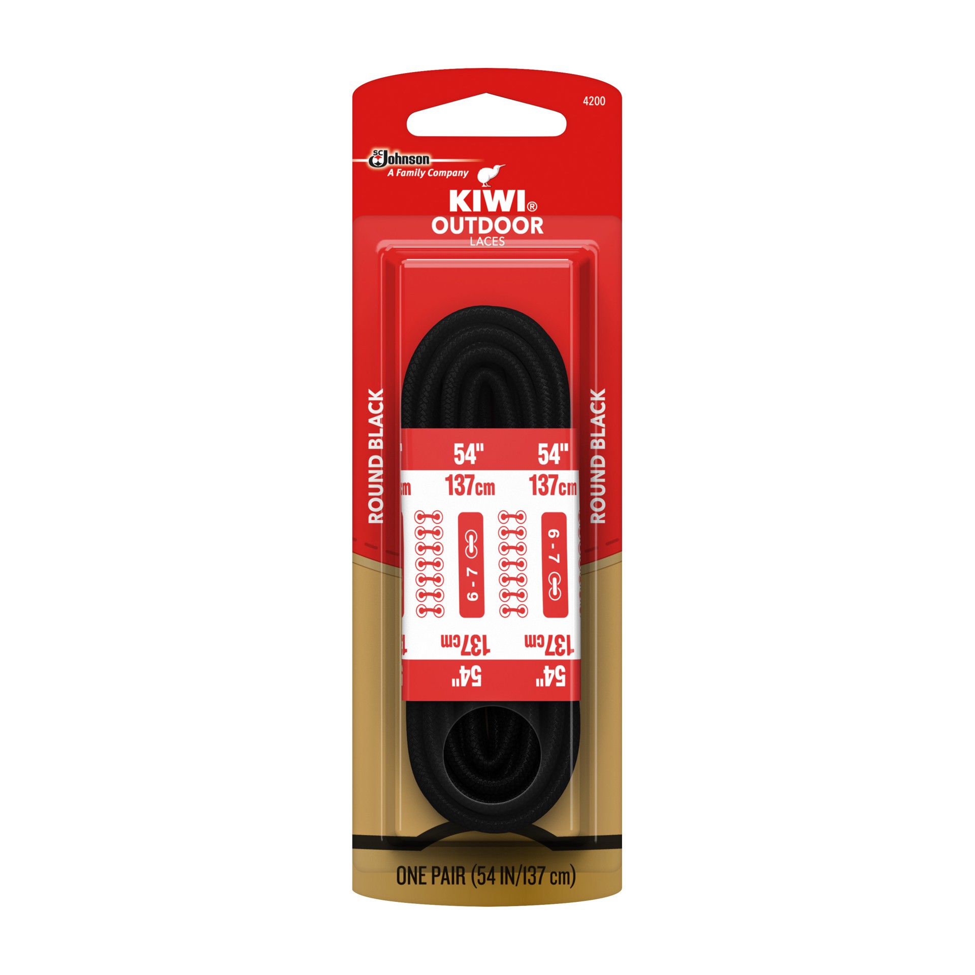 slide 1 of 5, KIWI Outdoor Round Laces, Black, 54" (1 pair), 1 ct