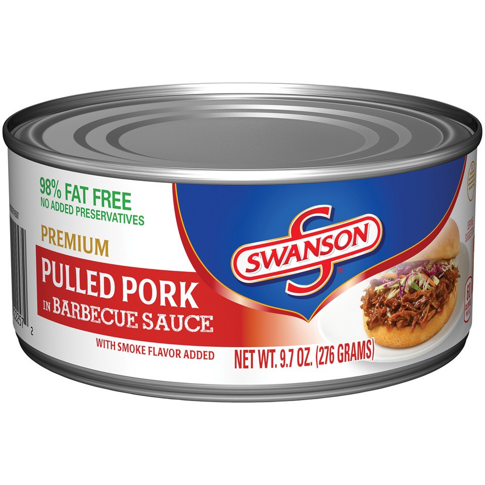 slide 1 of 4, Swanson Premium Pulled Pork In Barbecue Sauce With Smoke Flavor Added, 9.7 oz