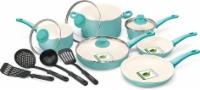 slide 1 of 1, GreenLife Soft Grip Ceramic Non-Stick Cookware Set Turquoise, 14 ct