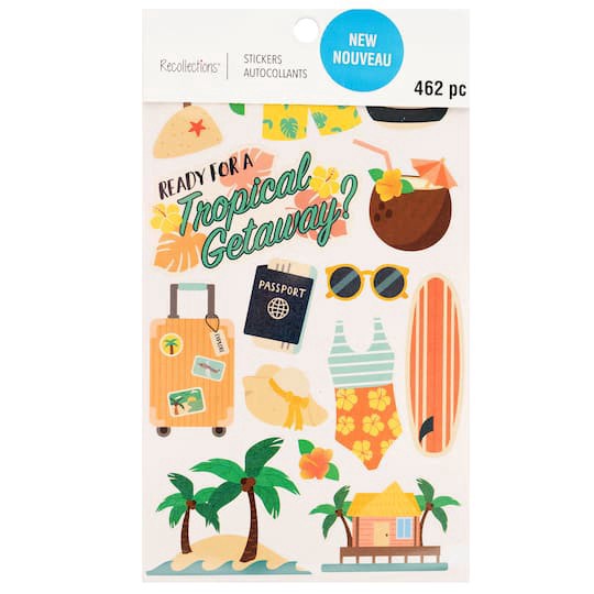 slide 1 of 4, Tropical Vacation Stickers By Recollections, 4 in x 7 in