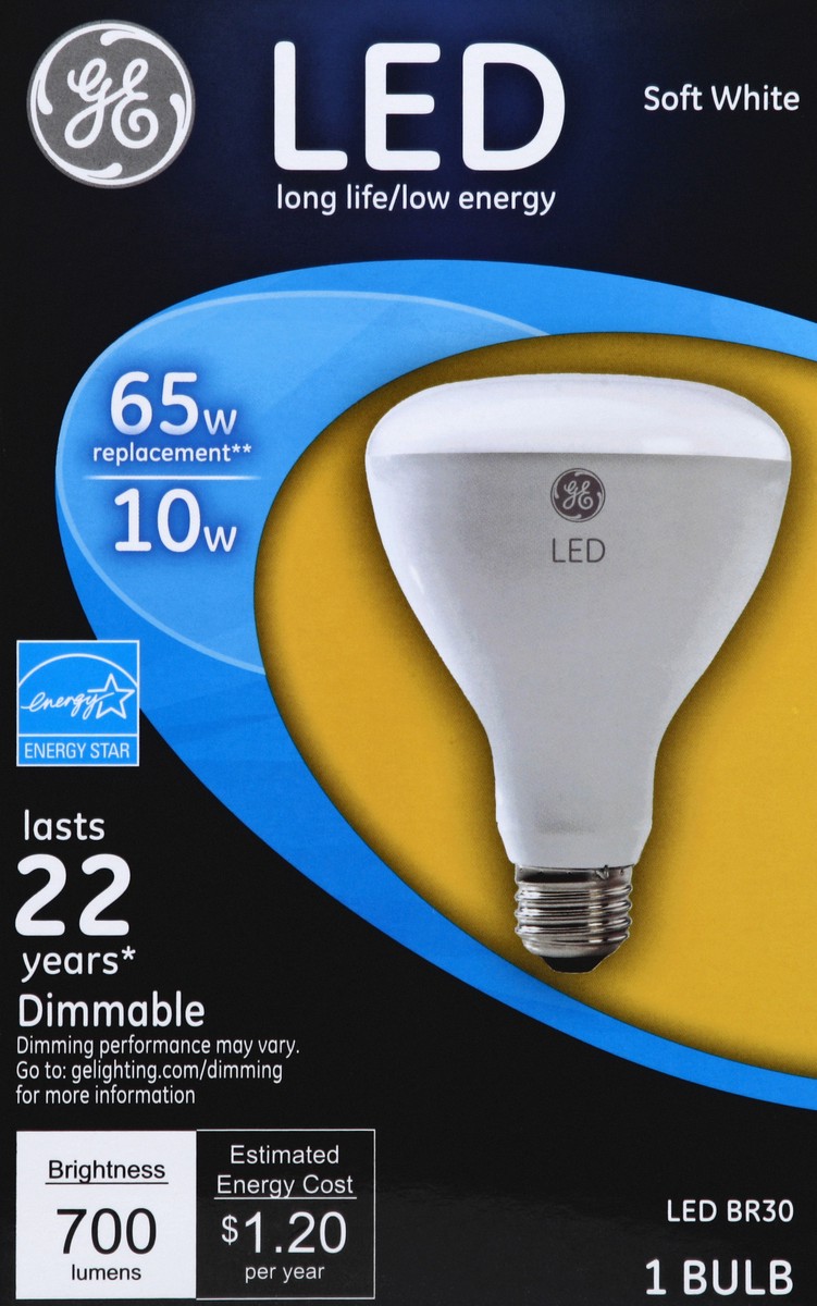 slide 5 of 6, GE Energy Smart LED 10W (65W Replacement) R30 Dimmable Indoor Floodlight Bulb, 1 ct