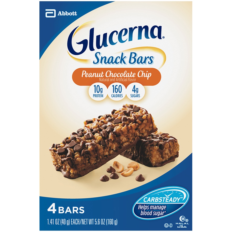 slide 1 of 1, Glucerna Peanut Chocolate Chip Snack Bars, 4 ct; 1.41 oz