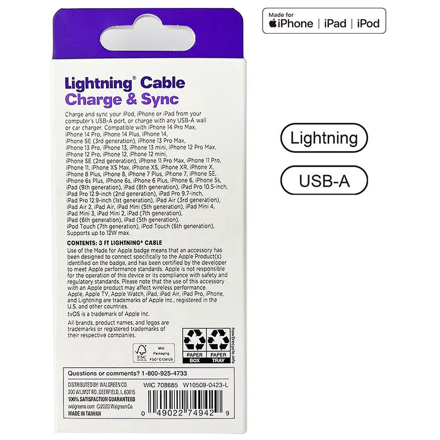 slide 2 of 3, Infinitive USB-A to Lightning PVC Cable 3ft, 3 ft