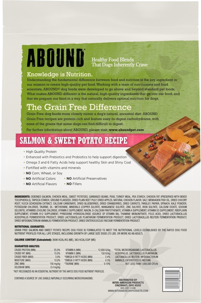 slide 4 of 6, Abound Grain Free Salmon Sweet Potato Recipe Adult Dry Dog Food, 14 lb