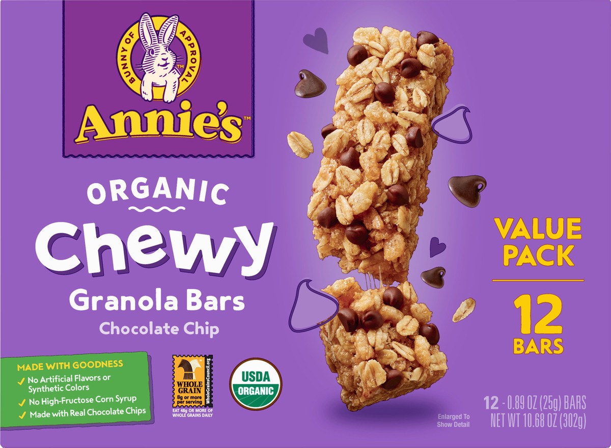 slide 10 of 14, Annie's Organic Chewy Granola Bars, Chocolate Chip, 12 ct, 10.6 oz