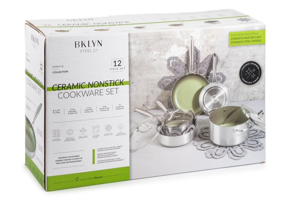 slide 1 of 1, Brooklyn Steel Co. Nebula Collection Ceramic Nonstick Cookware Set - Green, 12 ct