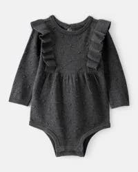 Carter's Baby Girl Ruffle Cotton Long-Sleeve Bodysuit - Grey, 12M