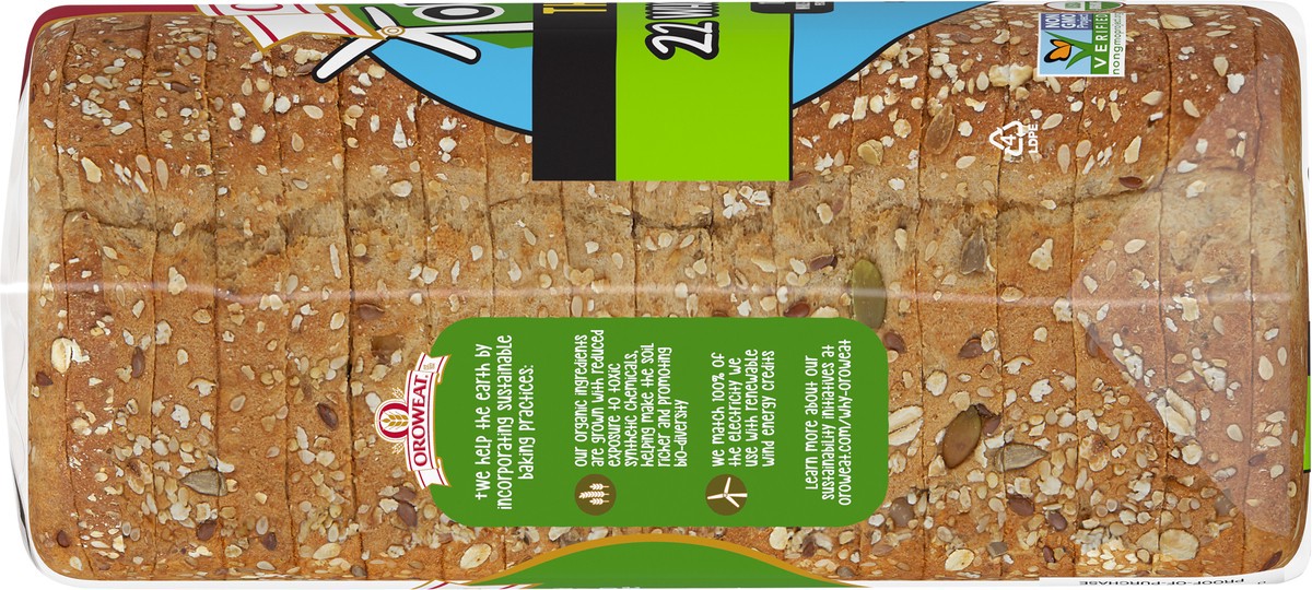 slide 4 of 7, Oroweat Organic 22 Whole Grains & Seeds Bread, 20 oz, Thin Sliced Multigrain Bread, Bag, 20 oz