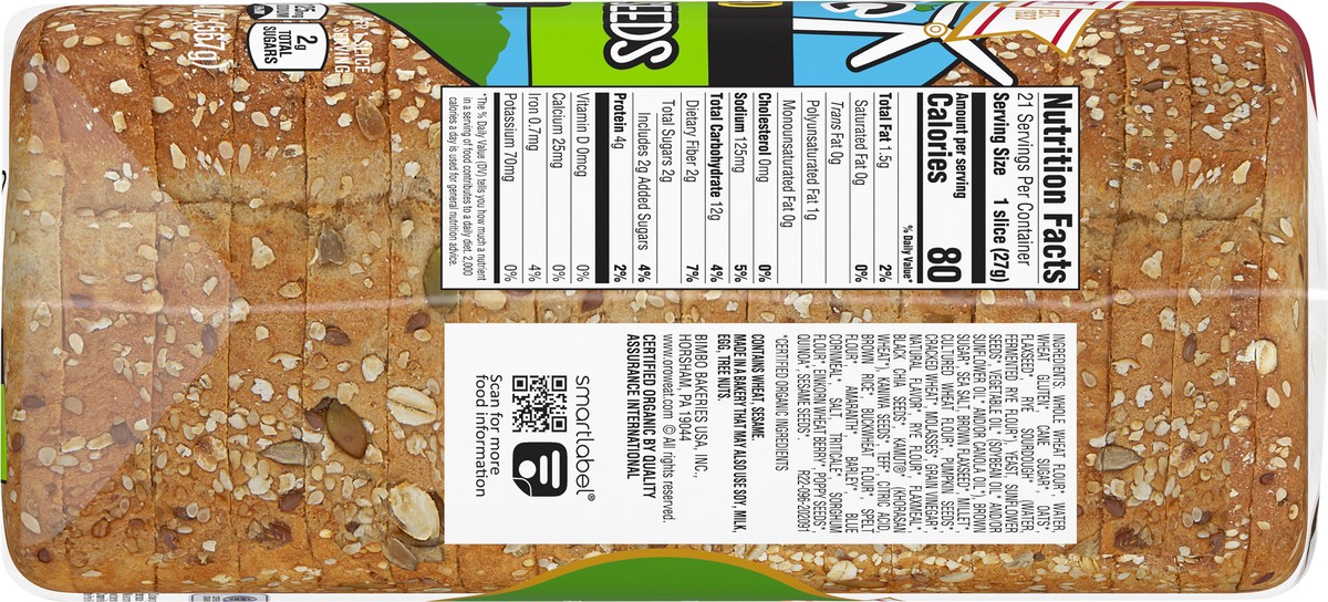 slide 5 of 7, Oroweat Organic 22 Whole Grains & Seeds Bread, 20 oz, Thin Sliced Multigrain Bread, Bag, 20 oz