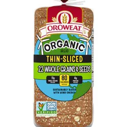 Oroweat Organic 22 Whole Grains & Seeds Bread, 20 oz, Thin Sliced Multigrain Bread, Bag