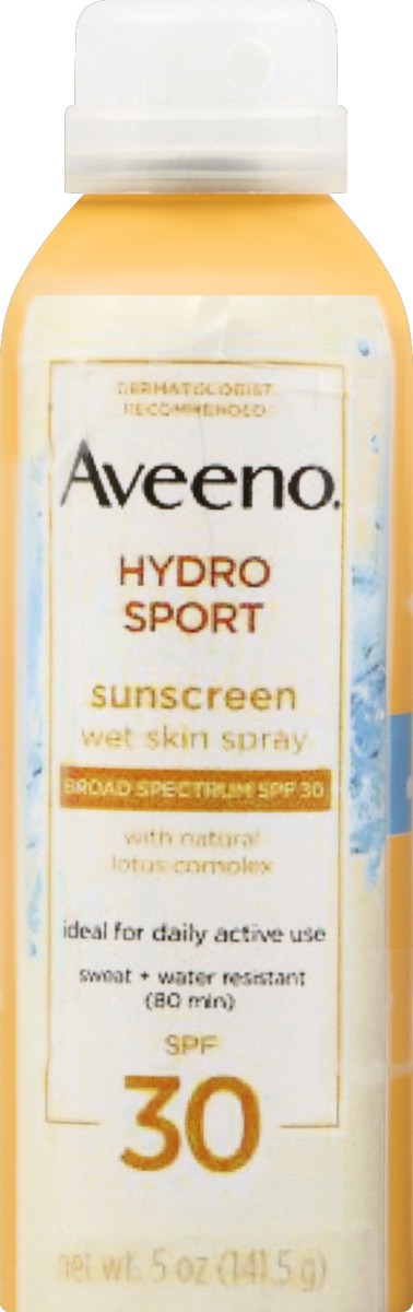 slide 4 of 6, AVEENO HYDROSPORT Wet Skin Spray Sunscreen with Broad Spectrum SPF 30, 5 Oz, 5 oz