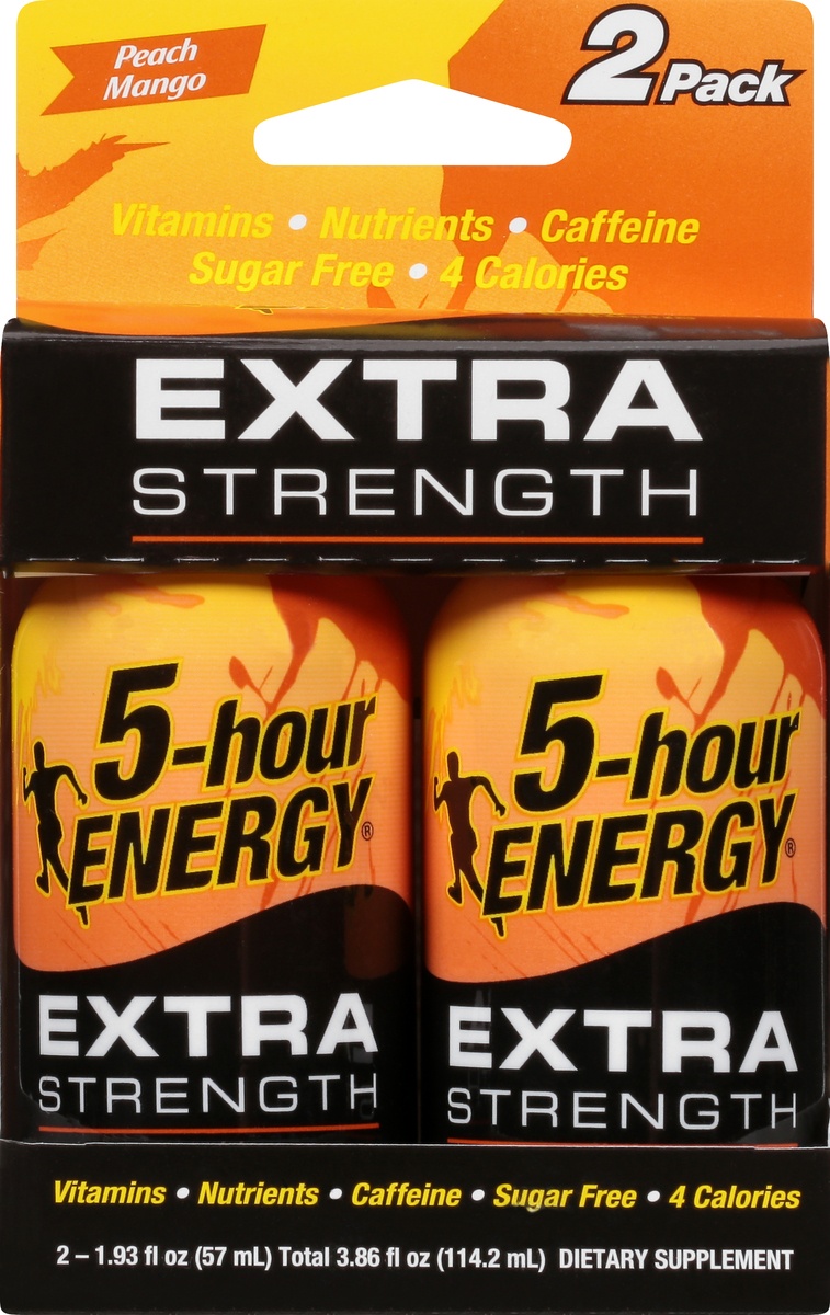 slide 8 of 9, 5-hour ENERGY Shot, Extra Strength, Peach Mango, 2 ct