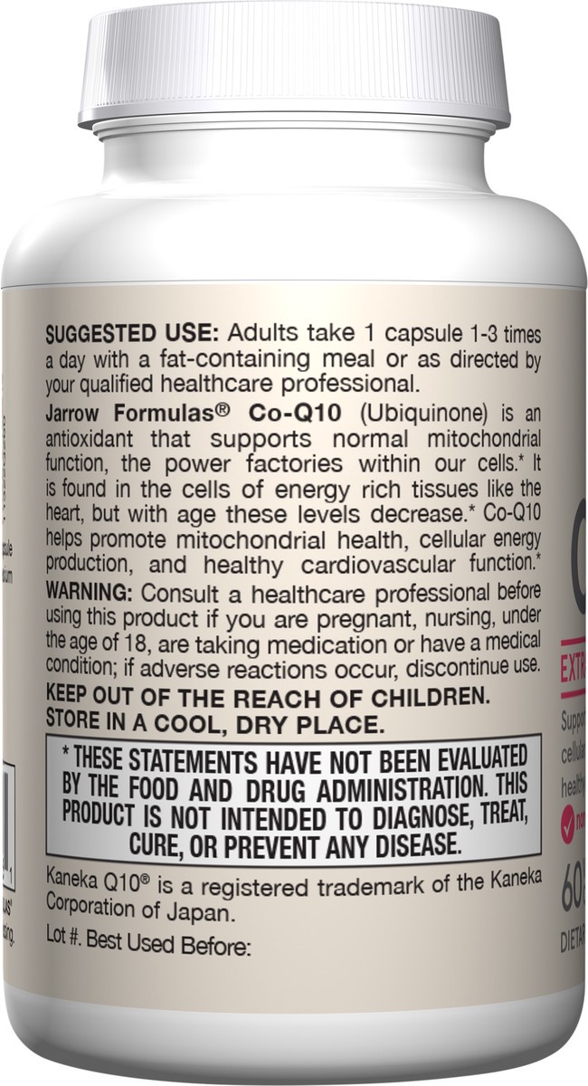 slide 3 of 4, Jarrow Formulas Co-Q10 200 mg - Antioxidant Support for Mitochondrial Health, Energy Production & Cardiovascular Function - Dietary Supplement - 60 Veggie Capsules, 60 ct