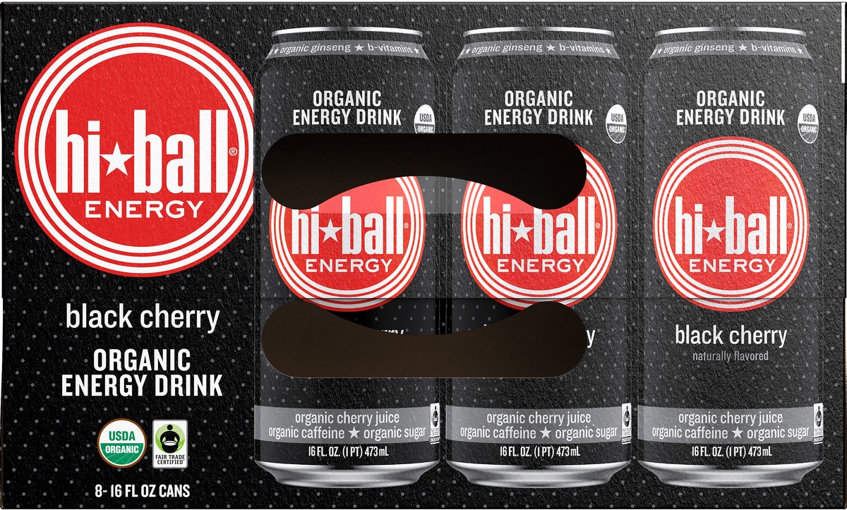 slide 5 of 10, Hiball Energy Black Cherry Organic Energy Drink 8-16 fl. oz. Cans, 128 fl oz