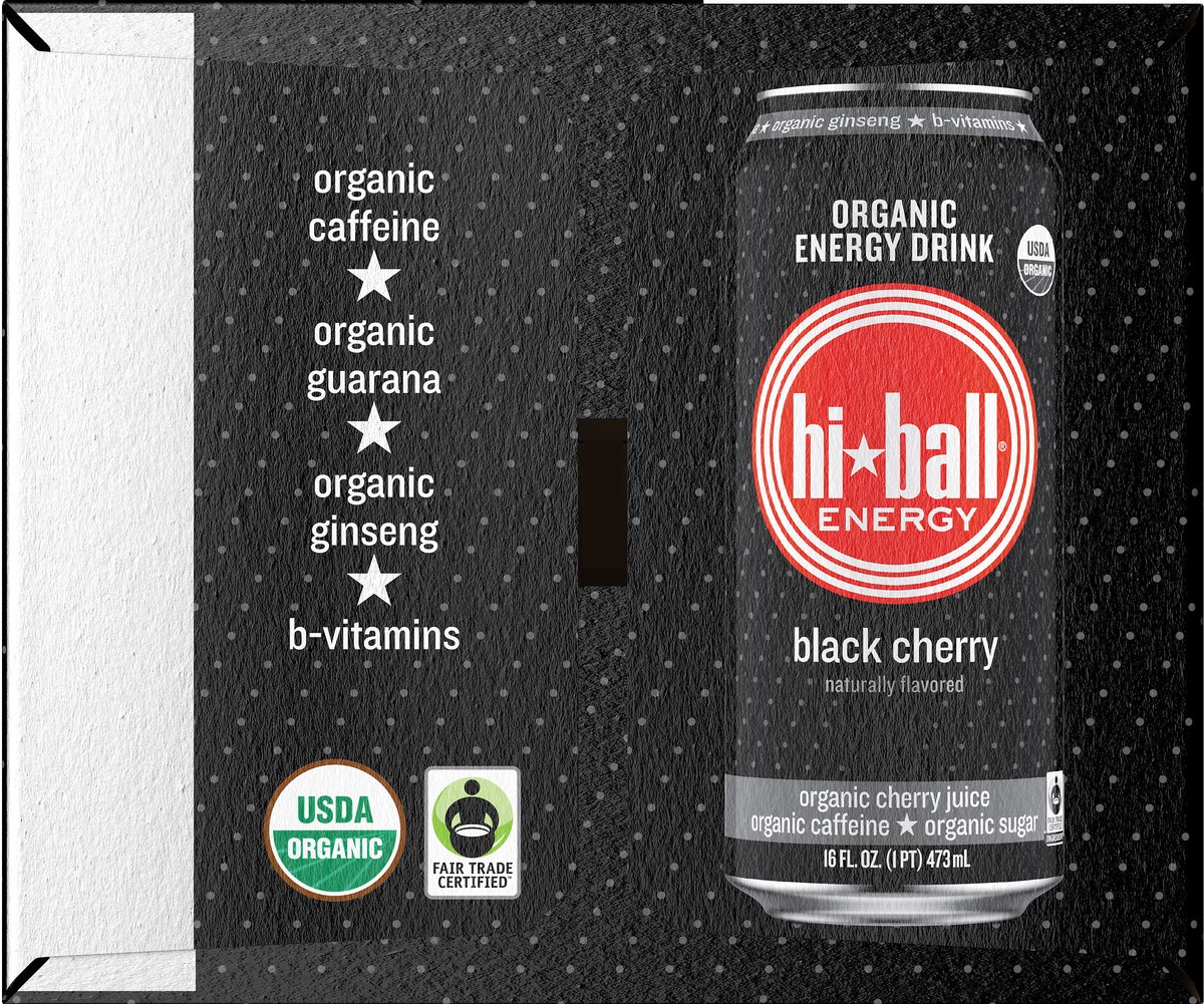 slide 10 of 10, Hiball Energy Black Cherry Organic Energy Drink 8-16 fl. oz. Cans, 128 fl oz