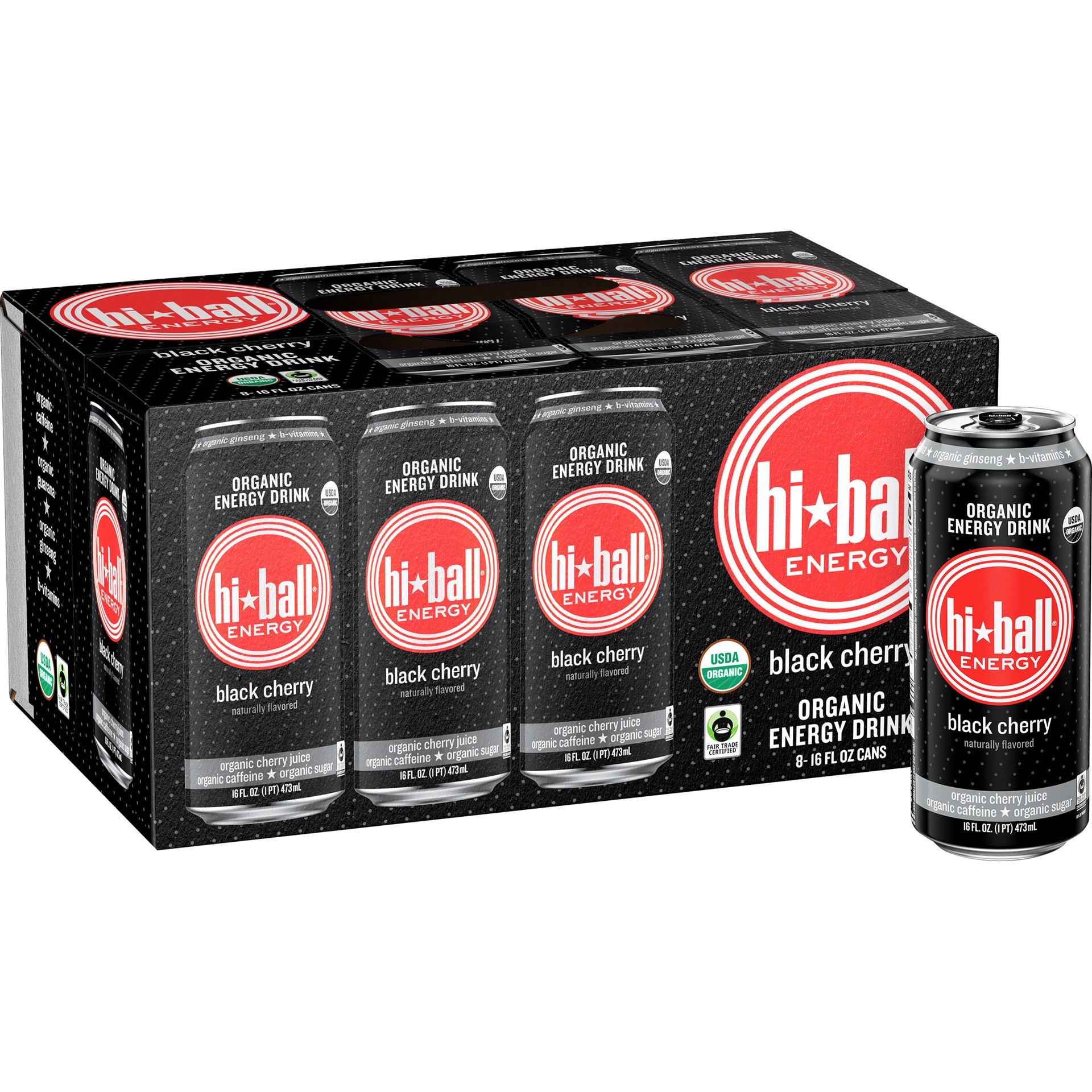 slide 1 of 10, Hiball Energy Black Cherry Organic Energy Drink 8-16 fl. oz. Cans, 128 fl oz