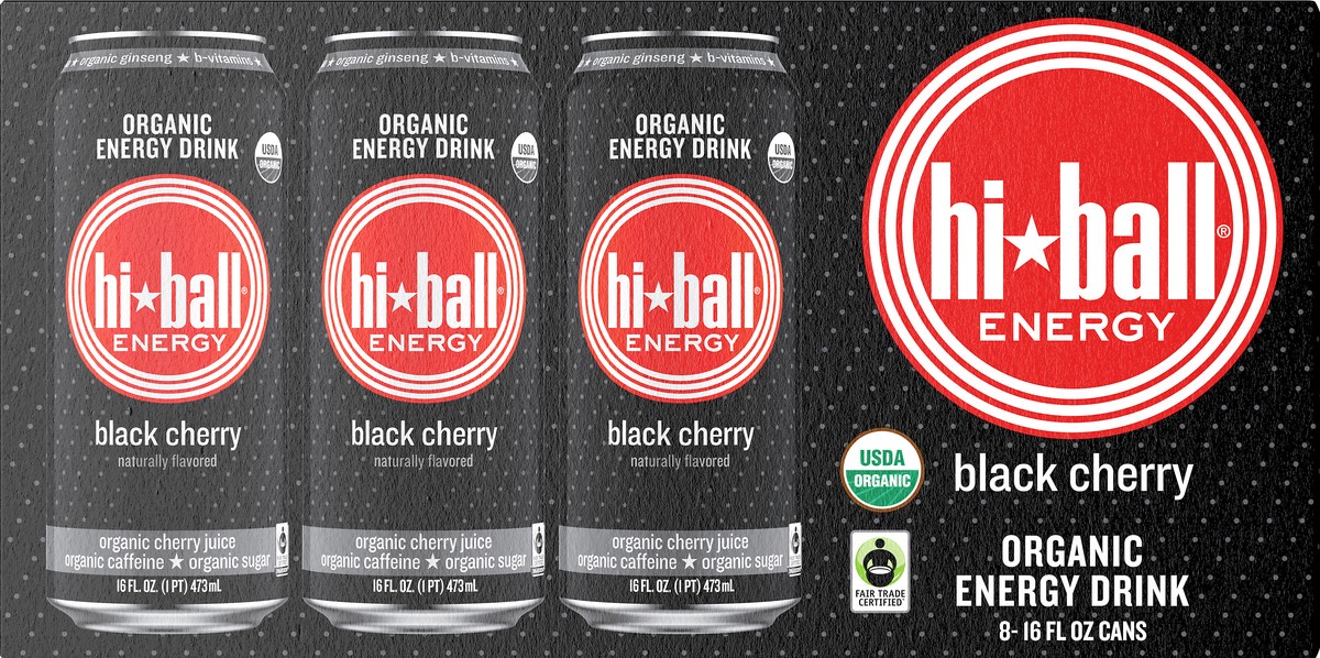 slide 8 of 10, Hiball Energy Black Cherry Organic Energy Drink 8-16 fl. oz. Cans, 128 fl oz