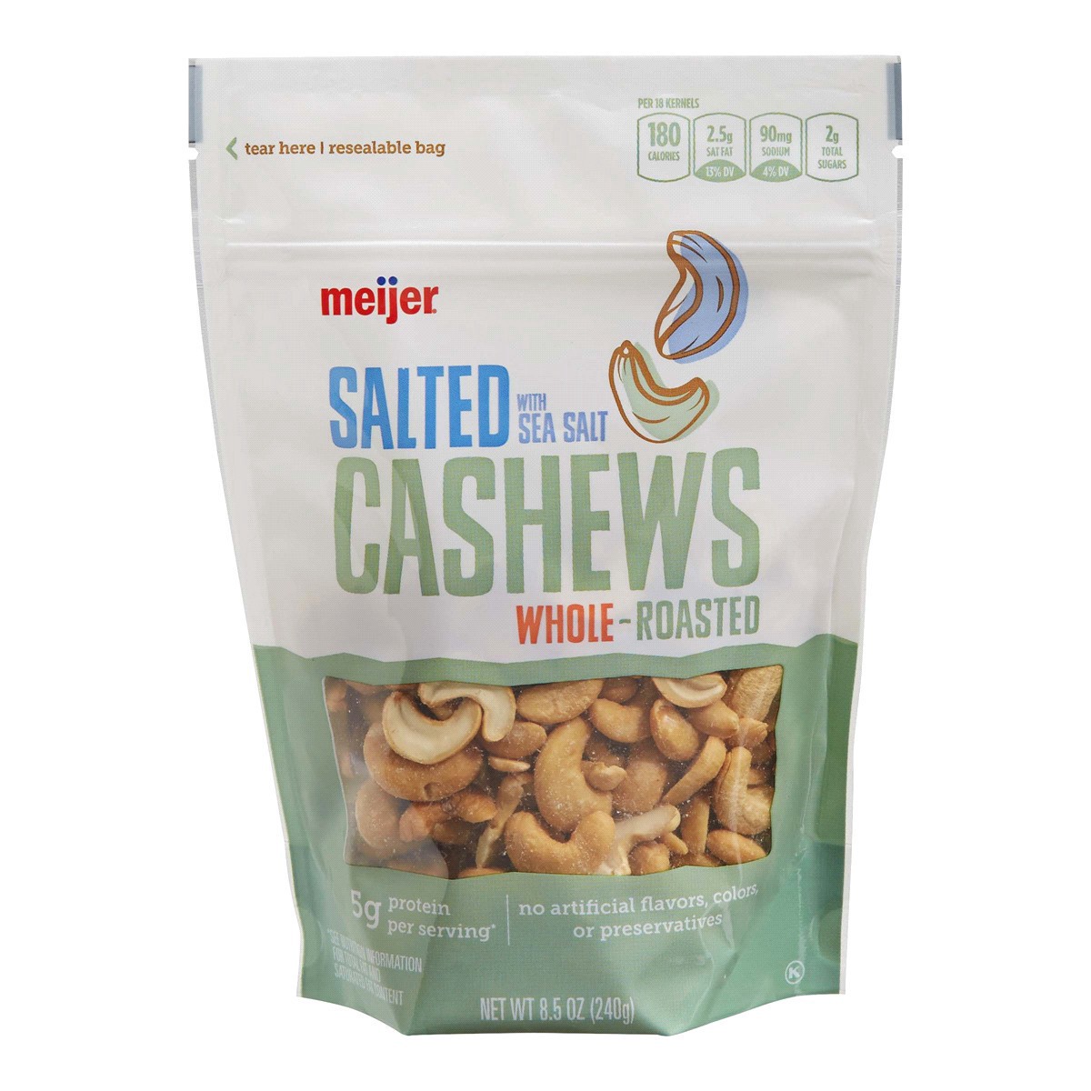 slide 1 of 5, Meijer Salted Whole Roasted Cashews, 8.5 oz