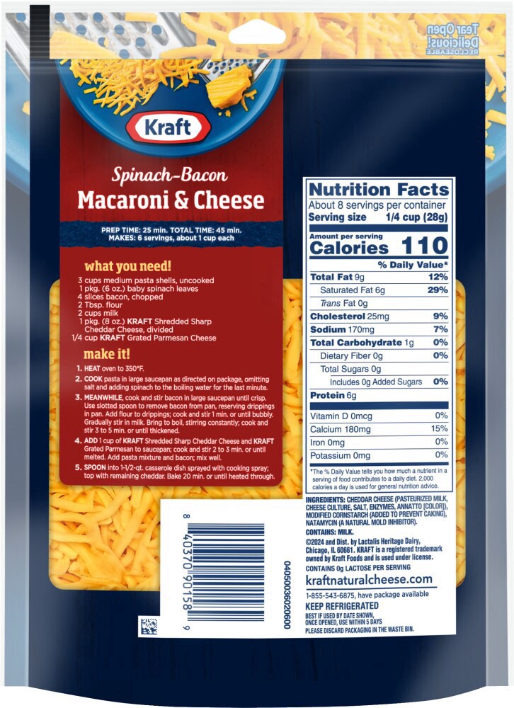 slide 2 of 2, Kraft Sharp Cheddar Shredded Cheese, 8 oz Bag, 8 oz