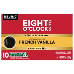 Eight O'Clock Coffee French Vanilla, Keurig Single Serve K-Cup Pods, Light Roast, 10 Count