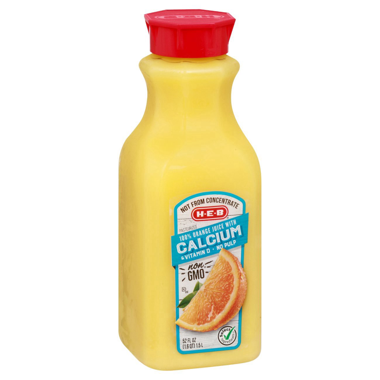 slide 1 of 1, H-E-B 100% Orange Juice with Calcium & Vitamin D - No Pulp, 52 oz