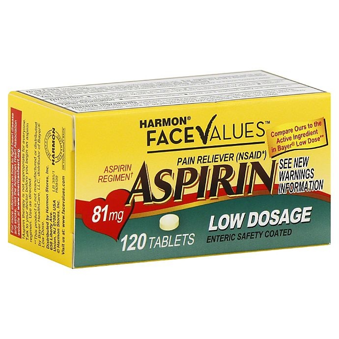 slide 1 of 1, Harmon Face Values Low Dosage Aspirin Tablets, 120 ct