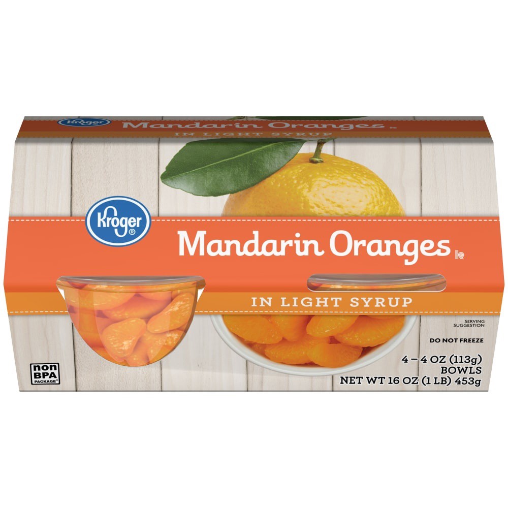 slide 1 of 1, Kroger Mandarin Oranges In Light Syrup Snack Bowls, 4 ct; 4 oz