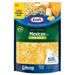 Kraft Mexican Style Four Cheese Shredded Cheese, 16 oz Bag