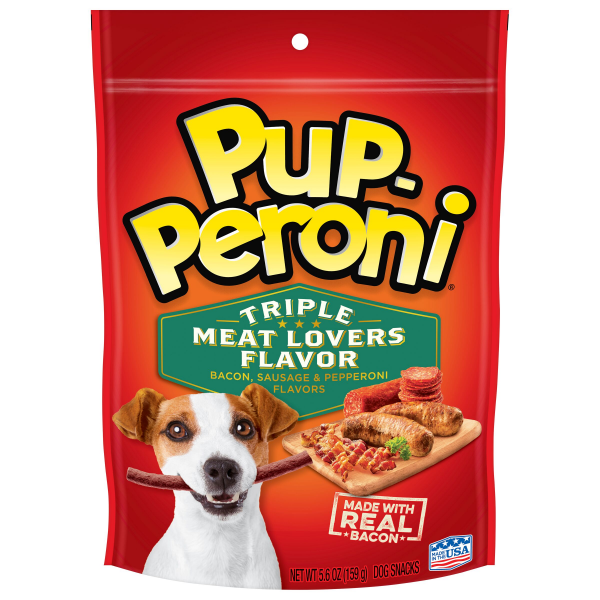 slide 16 of 19, Pup-Peroni Triple Meat Lovers with Bacon, Sausage & Pepperoni Flavor Dog Snacks, 5.6-Ounce, 5.6 oz