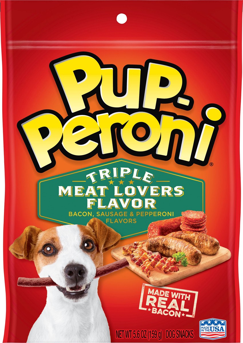 slide 1 of 19, Pup-Peroni Triple Meat Lovers with Bacon, Sausage & Pepperoni Flavor Dog Snacks, 5.6-Ounce, 5.6 oz