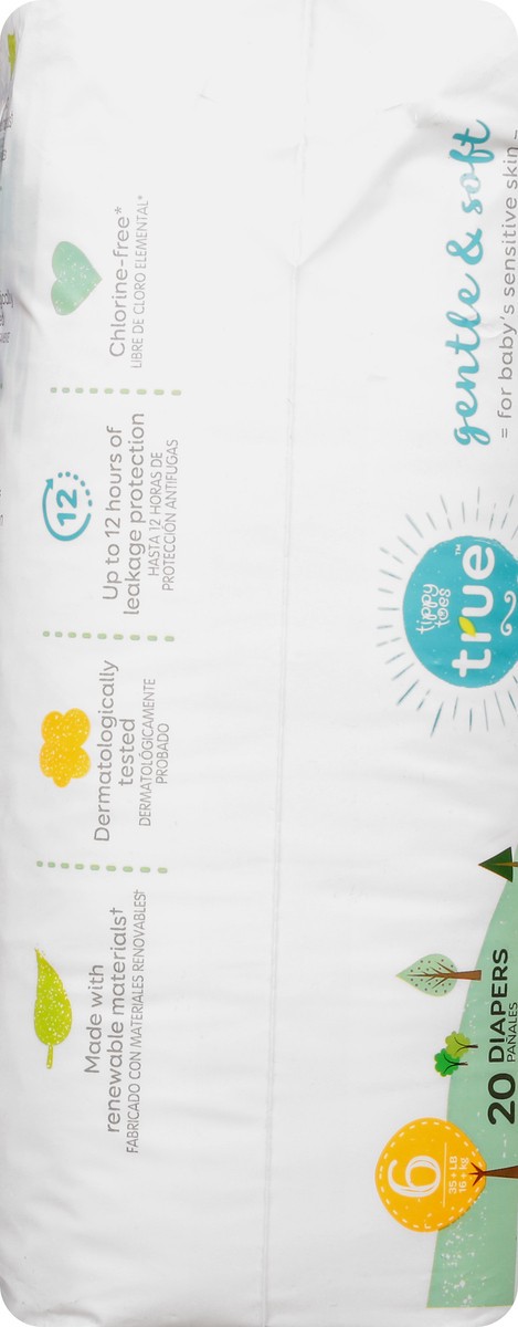 slide 3 of 13, Tippy Toes True 6 (35 + Lb) Diapers 20 ea, 20 ct