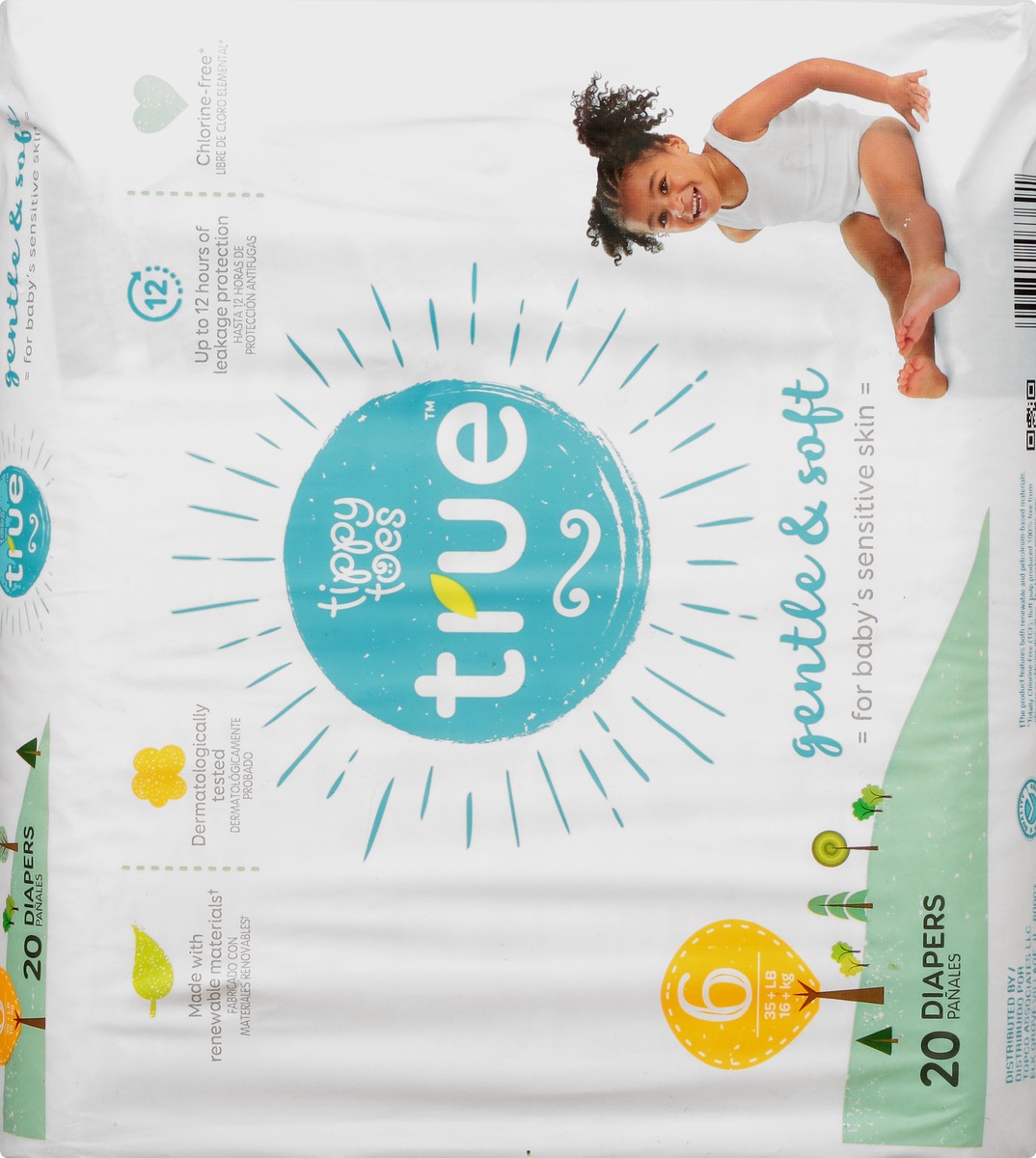 slide 10 of 13, Tippy Toes True 6 (35 + Lb) Diapers 20 ea, 20 ct