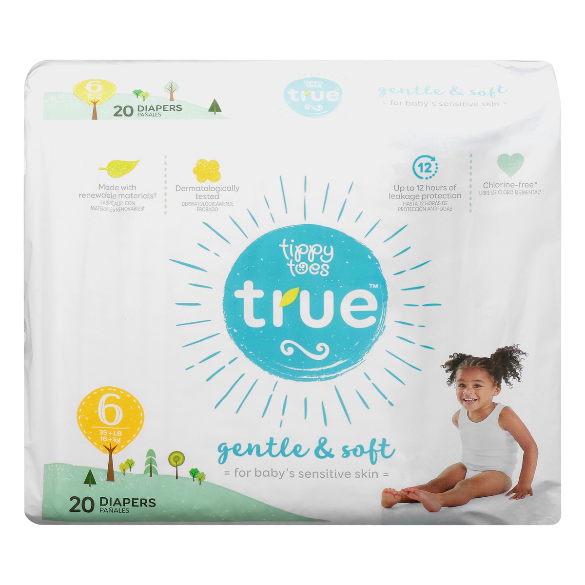 slide 7 of 13, Tippy Toes True 6 (35 + Lb) Diapers 20 ea, 20 ct