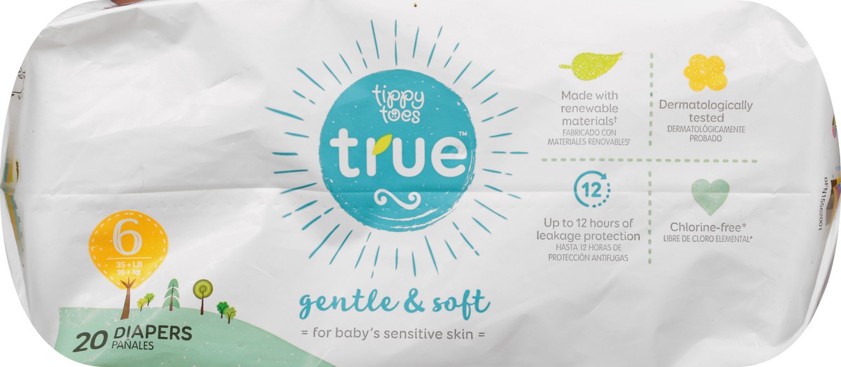 slide 9 of 13, Tippy Toes True 6 (35 + Lb) Diapers 20 ea, 20 ct