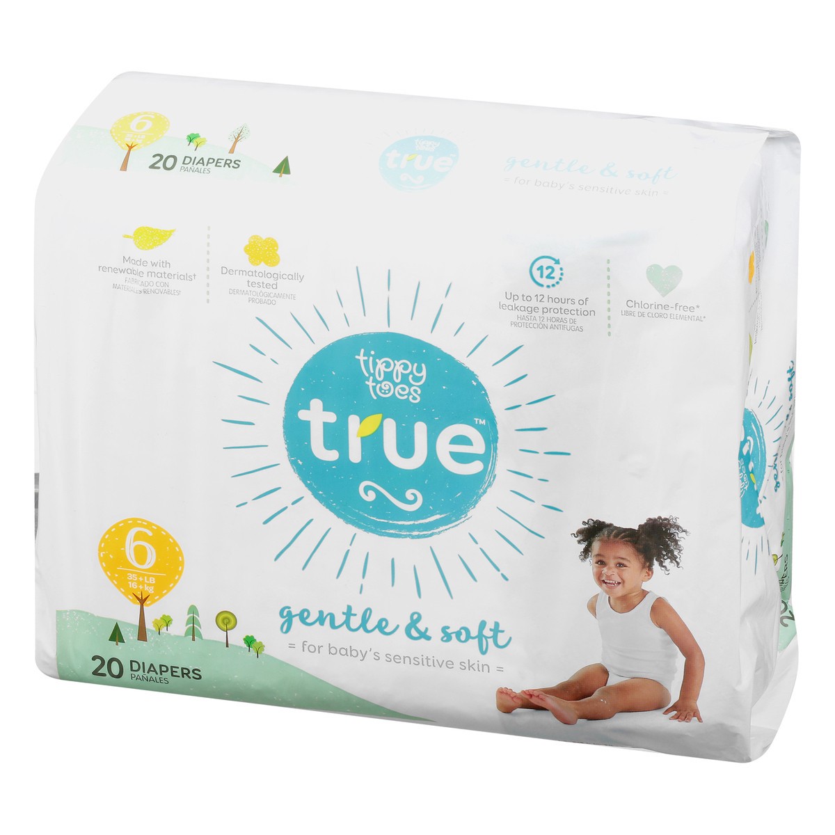 slide 4 of 13, Tippy Toes True 6 (35 + Lb) Diapers 20 ea, 20 ct