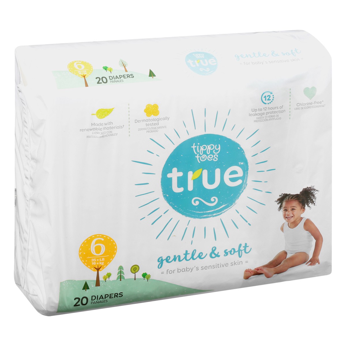 slide 11 of 13, Tippy Toes True 6 (35 + Lb) Diapers 20 ea, 20 ct