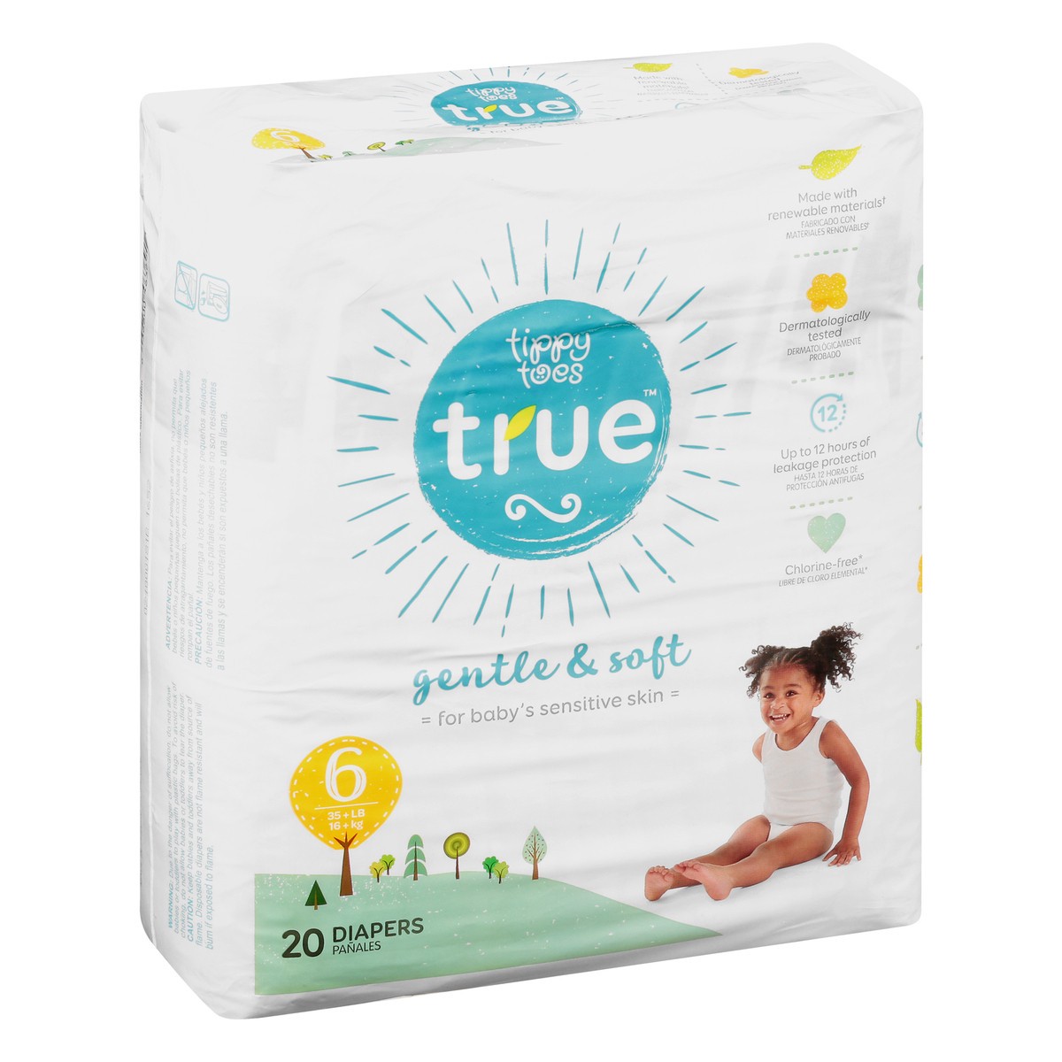 slide 12 of 13, Tippy Toes True 6 (35 + Lb) Diapers 20 ea, 20 ct