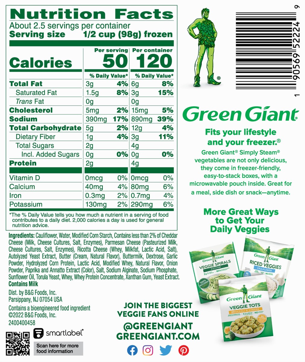 slide 8 of 9, Green Giant Simply Steam Sauced Veggies, Cauliflower & Cheese Sauce, 8 oz (Frozen), 8 oz