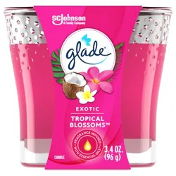 Glade Scented Candle Jar, Exotic Tropical Blossoms, Fragrance Infused with Essential Oils, 3.4 oz