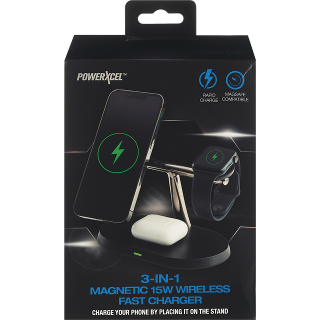 slide 1 of 1, POWERXCEL 3 In 1 15W Wireless Fast Charger, 1 ct
