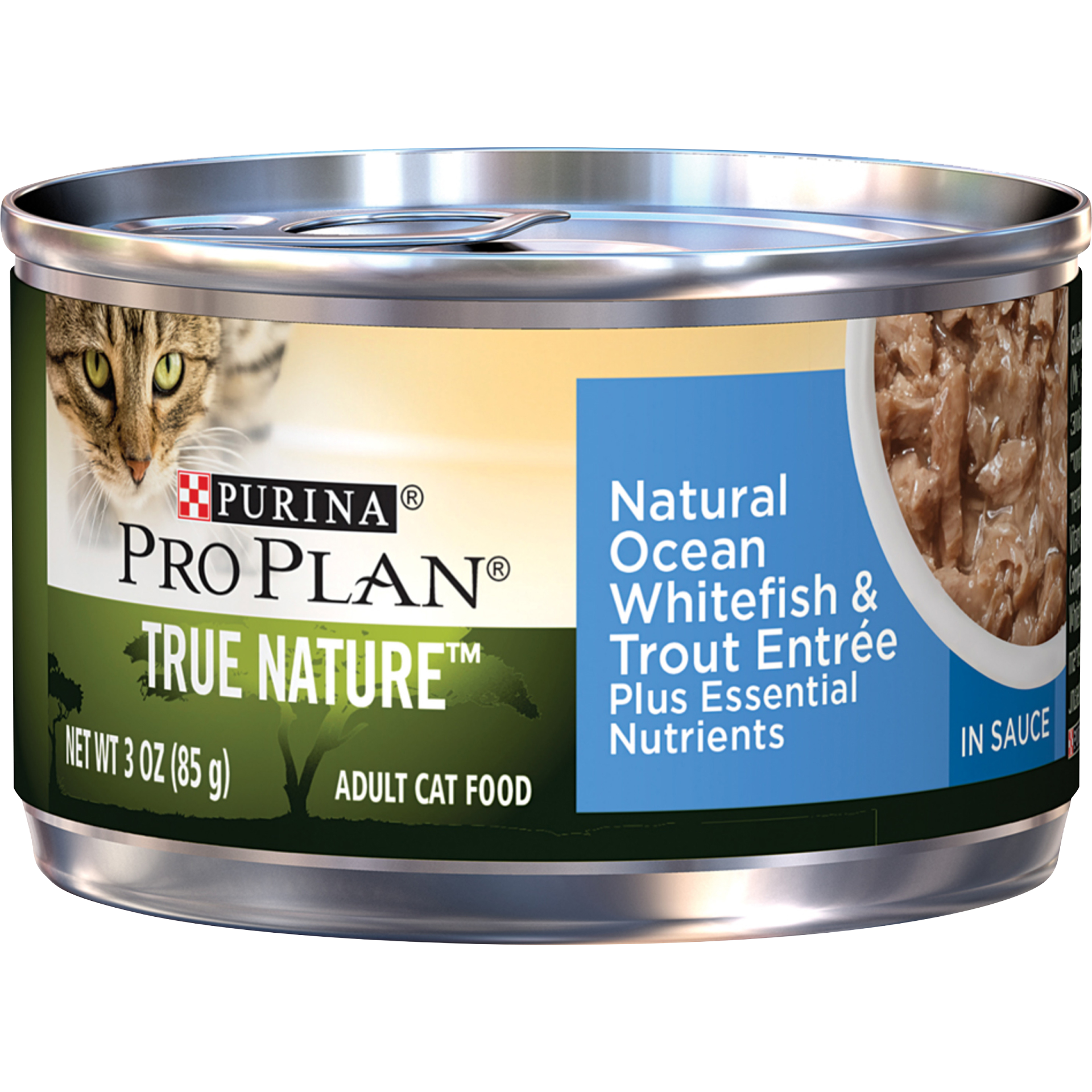 slide 1 of 5, Pro Plan True Nature Ocean Whitefish & Trout Adult Canned Cat Food, 3 oz