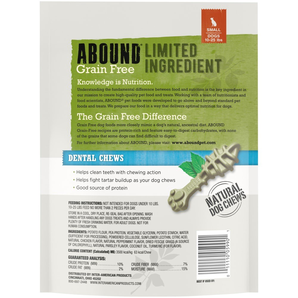 slide 2 of 2, Abound Grain Free Limited Ingredient Small Dog Dental Chews, 20 ct