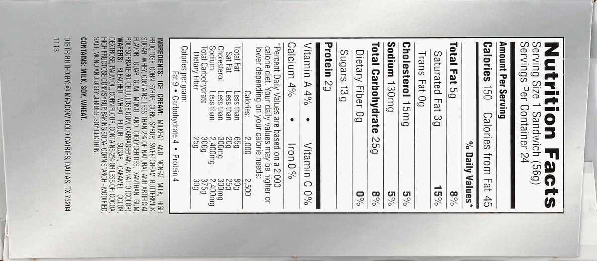 slide 2 of 5, Meadow Gold Vanilla Ice Cream Sandwiches 24 ea, 24 ct