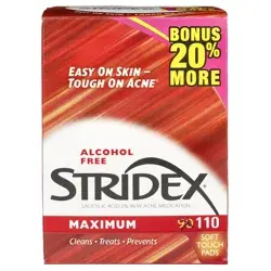 Stridex Alcohol Free Maximum Acne Pads 90 ea